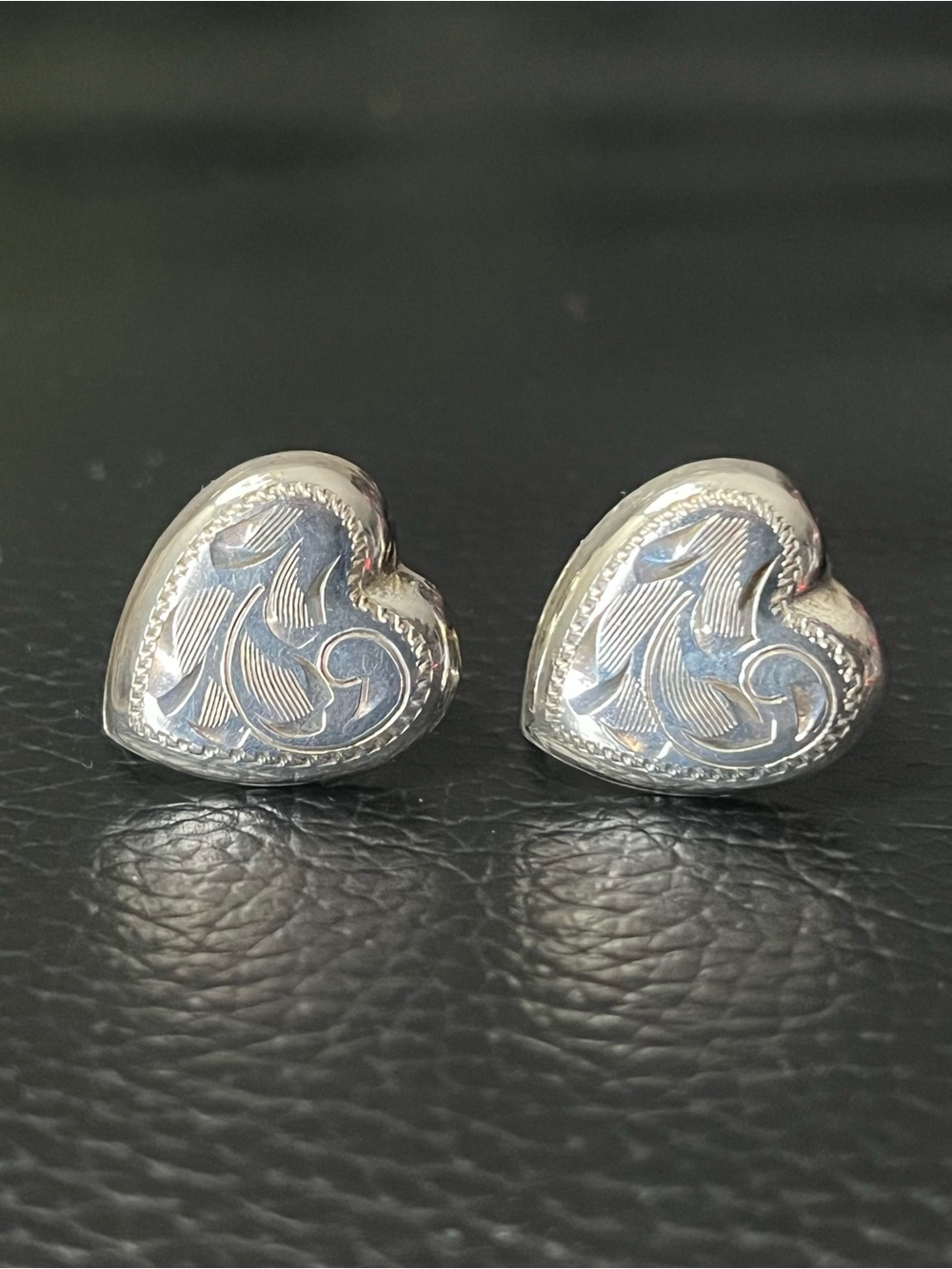 Vintage Birks Sterling Silver Heart Stud Screw Back Earrings - Engraved